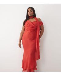 ASOS - Asos Design Curve Draped Off Shoulder Scarf Detail Double Layer Maxi Dress - Lyst