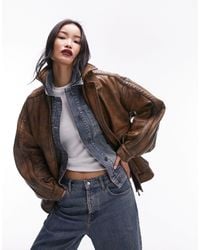 TOPSHOP - Premium Real Leather Oversized Bomber Jacket - Lyst