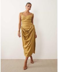 ASOS - Structured Bandage Midi Dress With Draped Skirt - Lyst