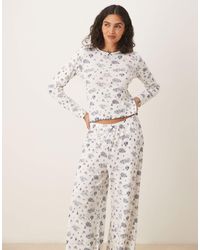ASOS - Pointelle Pyjama Trouser And Long Sleeve Tee Set - Lyst