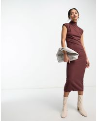 French Connection - High Neck Shoulder Pad Jersey Midi Dress - Lyst