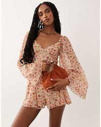 Miss Selfridge - Chiffon Long Sleeve Playsuit - Lyst