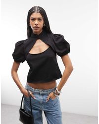 ASOS - Puff Sleeve Cut Out Mandarin Top - Lyst