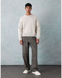 ASOS - Pantalones De Vestir Marrones De Pernera Ancha Con Pinzas Delanteras, Estampado De Pata De Gallo Reducido Y Cintura Elástica De - Lyst