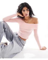 Miss Selfridge - Top asymétrique à manches longues en maille côtelée - Lyst