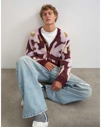 TOPMAN - Relaxed Fit Fluffy Floral Cardigan - Lyst