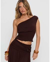 Princess Polly - Full Orbit Asymmetrische Top Met Één Schouder, Smokwerk En Getailleerde Taille - Lyst