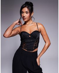 ASOS - Bust Cup Hotfix Corset Top With Lace Panels - Lyst