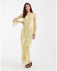 ASOS - Slash Neck Lace Fringe Detail Maxi Dress With Open Back - Lyst