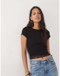 New Look - Baby Tee With Lace Hem - Lyst
