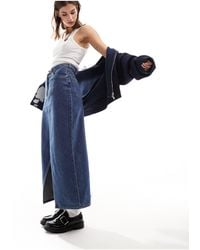 Monki - Denim Midi Skirt With Split - Lyst