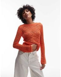 TOPSHOP - Top en maille et dentelle à encolure bateau et manches longues - Lyst