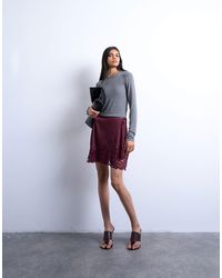 TOPSHOP - Satin Asymmetric Mini Skirt With Lace Trim - Lyst