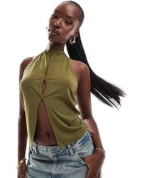 ASOS - Top Con Cuello Halter Y Detalle De Abertura De -Verde - Lyst