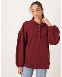 ASOS - Long Sleeve Waffle Henley With Puff Sleeve Detail - Lyst