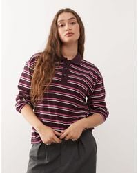 Monki - Polo style rugby oversize à rayures avec manches longues - bordeaux et prune - Lyst
