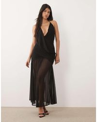TFNC London - Slinky Cami Halter Neck Full Skirted Midaxi Dress - Lyst