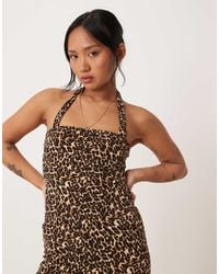 Vila - – anschmiegsames jersey-oberteil mit neckholder und leopardenmuster, kombiteil - Lyst