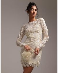 ASOS - Vestito da sposa corto color crema a maniche lunghe con ricami - Lyst