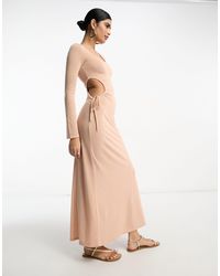 ASOS - Scoop Ruched Side Maxi Dress With Long Sleeve - Lyst