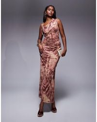 ASOS - Asos Deisgn Printed Mesh One Shoulder Draped Maxi Dress - Lyst