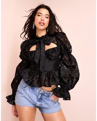 ASOS - Pussy Bow Puff Sleeve Lace Top - Lyst