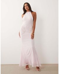 ASOS - Pearl Embellished Mesh Maxi Dress With Encrusted Shells - Lyst