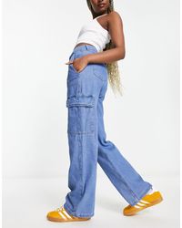 Bershka - High Waisted Contrast Stitch baggy Cargo Jeans - Lyst