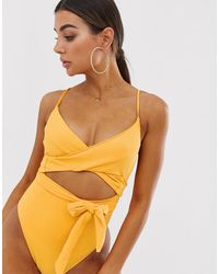 River Island Costume da bagno a incrocio giallo