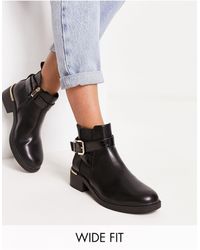 New Look - Wide Fit Flat Boot With Buckle Detail - Lyst