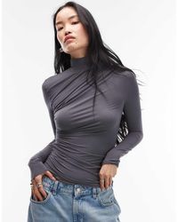 & Other Stories - Top Accollato Slim Scuro Asimmetrico A Maniche Lunghe - Lyst