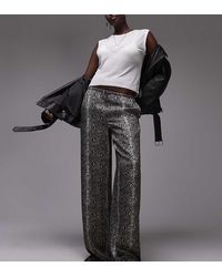 TOPSHOP - Broek Van Satijn Met Wijde Pijpen, Gestrikte Taille En Slangenprint - Lyst