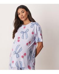 ASOS - Asos Design Maternity Bow & Berry Oversized Tee & Short Pajama Set - Lyst
