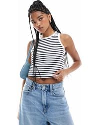 New Look - Top Blanco A Rayas Sin Mangas Con Cuello De Nadadora De - Lyst
