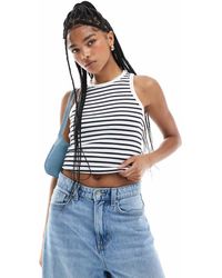 New Look - Canotta Con Dorso A Vogatore Bianca A Righe - Lyst