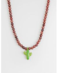 ASOS - Necklace With Pink Semi-precious Beads And Cactus Pendant - Lyst