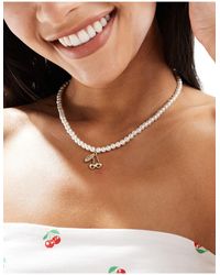 ASOS - Necklace With Faux Pearl And Cherry Charm - Lyst