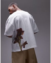 TOPMAN - T-shirt premium super oversize bianca con stampa di fiore pressato sul davanti e sul retro - Lyst