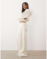 Kaiia - Cotton Rich Lace Up Side Detail Wide Leg joggers Co-ord - Lyst