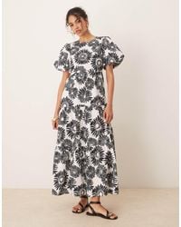 Y.A.S - – maxikleid mit puffärmeln und -weißem blumenmuster - Lyst