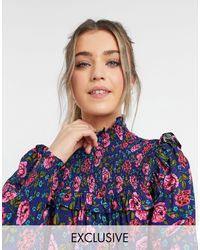 Ghost Fia Blouse With High Neck And Frill Detail - Blue