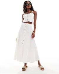 River Island - Falda Vaquera Midi Blanca Con Godets De (Parte De Un Conjunto) - Lyst