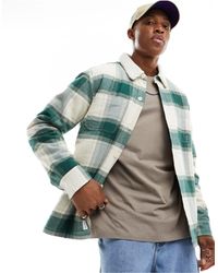 Hollister - Camicia giacca oliva e color crema a quadri foderata - Lyst