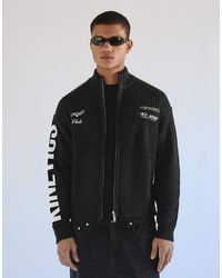 Bershka - Embroidered Zip-up Knit Jacket - Lyst