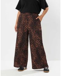 Yours Clothing - Leopard Print Wide Leg Trousers - Lyst
