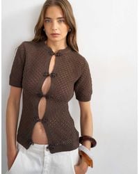 TOPSHOP - Knitted Short Sleeve Mandarin Collar Cardigan - Lyst