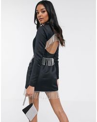 asos design embellished fringe blazer dress