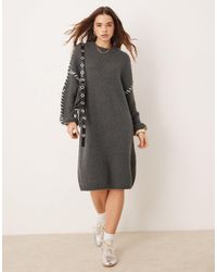 Vila - Knitted Jumper Mini Dress With Contrast Stitch - Lyst