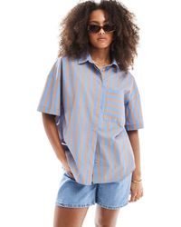 ASOS - Oversized Gestreept Overhemd Met Korte Mouwen - Lyst