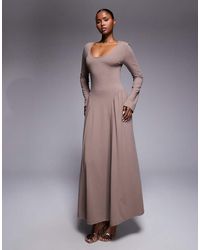 ASOS - Scoop Neck Long Sleeve Drop Waist Midi Dress - Lyst